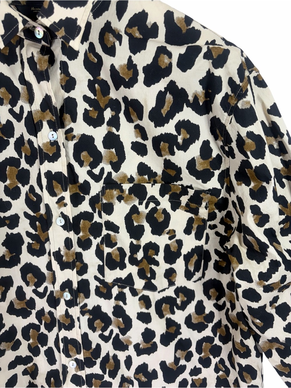 MASSIMO DUTTI Leopard Print Button-Up Shirt - Cream, Black & Brown XS - Picture 7 of 13